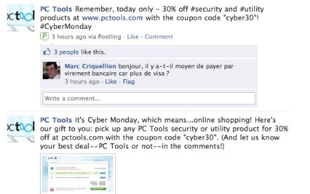 PC Tools Cyber Monday promotions on Facebook.
