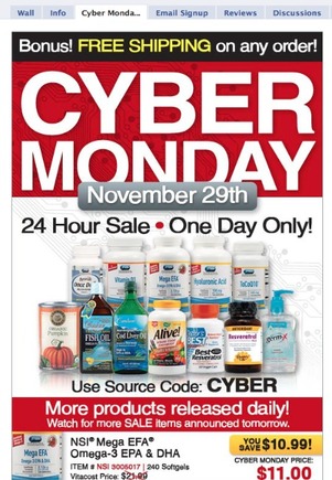 Vitacost's Cyber Monday promotion on Facebook.
