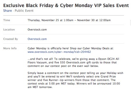 Overstock's Cyber Monday promotion on Facebook.