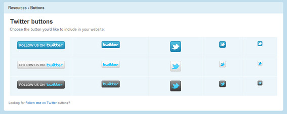 Sample 'Follow us on Twitter' buttons for Twitter users.