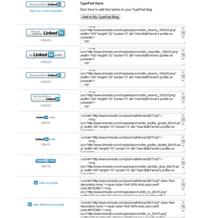 Sample 'View my profile on LinkedIn' buttons for LinkedIn users.
