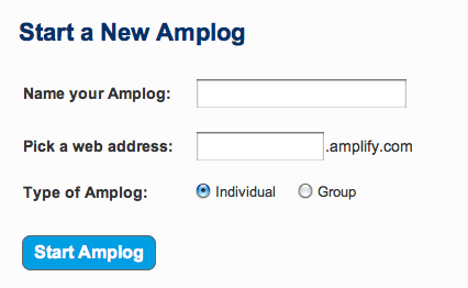 Starting new blog on Amplify requires completing a simple form.