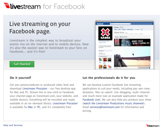 Livestream allows live streaming video.