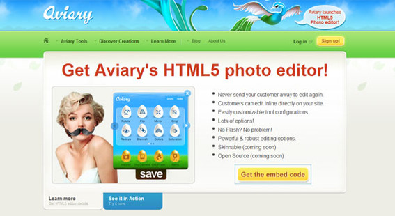 Aviary is now offering a free, embeddable HTML5 Photo Editor.