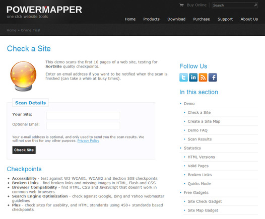 PowerMapper.com SortSite test page.
