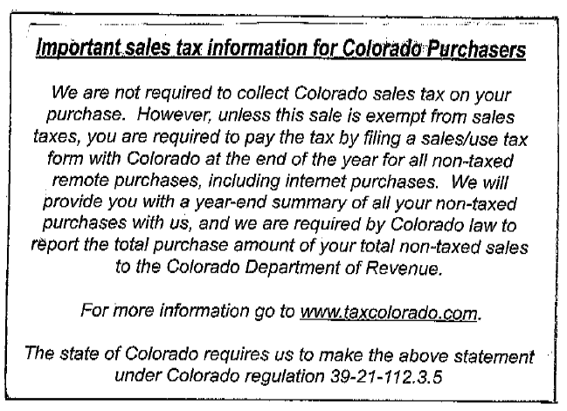Scan of postcard, enclosed in a shipment from an ecommerce merchant, to a Colorado resident.