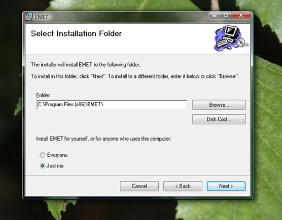 EMET gives you the option to select where it is installed.