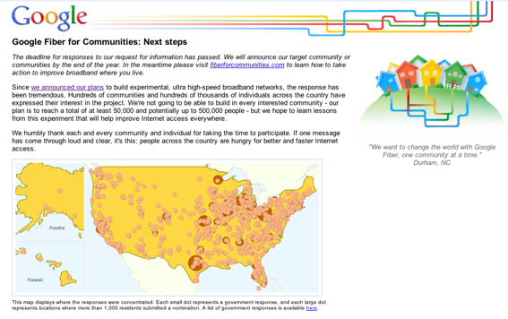 Home page, Google's Fiber Project.