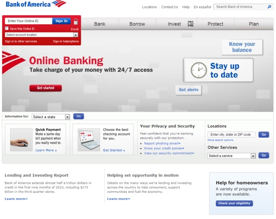 Bank of America home page.