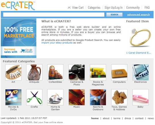 eCrater.com home page.