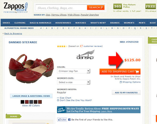 Zappos sells the Dansko Stefanie for $125.