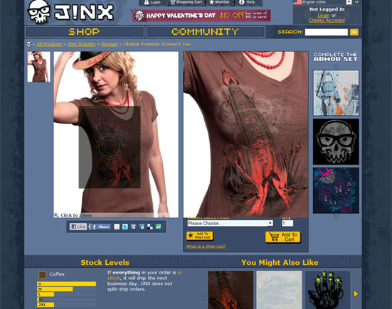 Jinx uses large, zoomable images to show off its products.