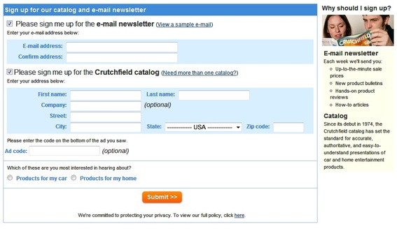 Screenshot of Crutchfield's email sign-up form.