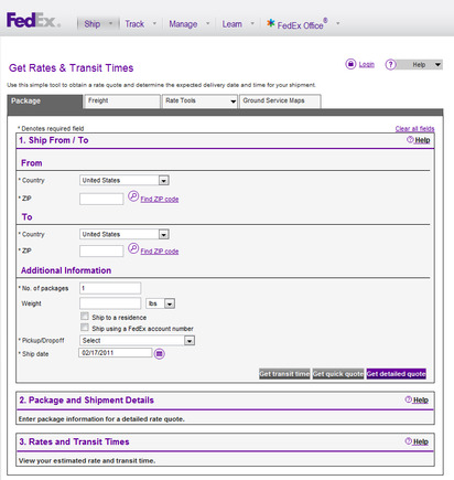 FedEx Shipping Rate Finder.