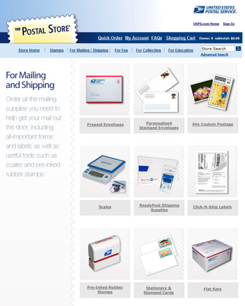 The Postal Store home page.