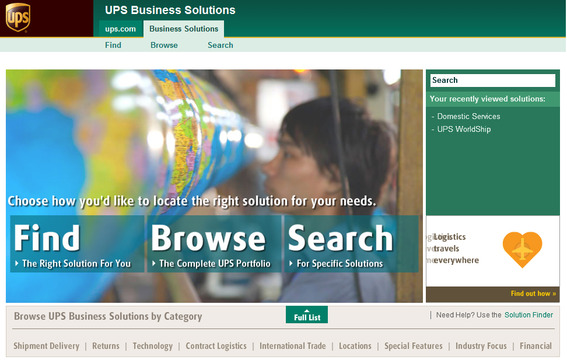 UPS Business Solutions home page.