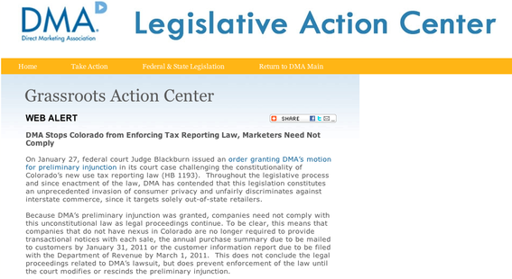 DMA's "Legislative Action Center" blog.