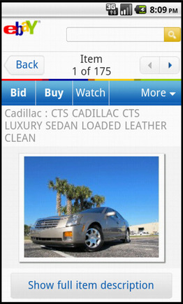 eBay search results page on a smart phone.