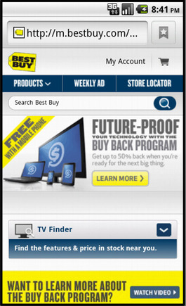 Best Buy home page on a smart phone.