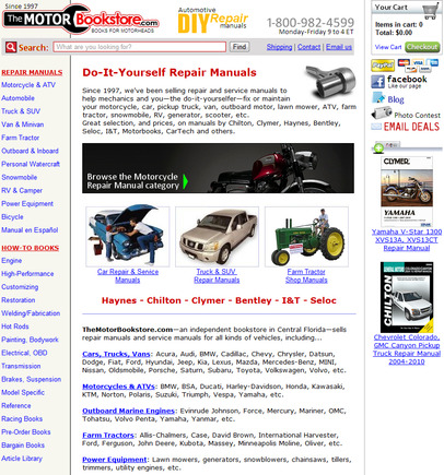The Motor Book Store home page.