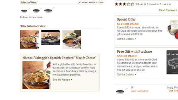 Williams-Sonoma includes recipes on many of its product detail pages.
