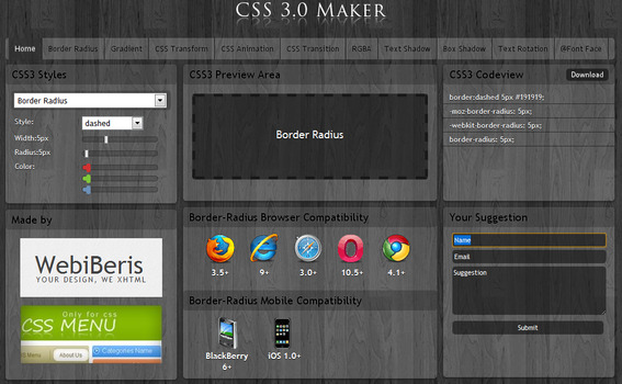 CSS 3.0 Maker home page.