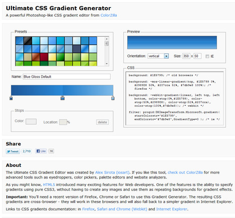 Ultimate CSS Gradient Generator home page.