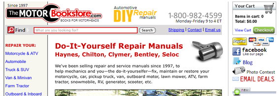 The Motor Bookstore home page.