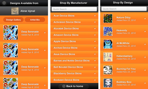 Orange product pages.