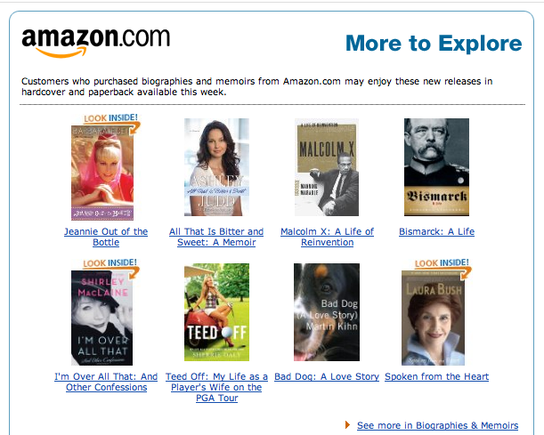 Email from Amazon.com targets buyers of biography books.