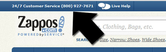 Zappos has contact information at the top of every page.