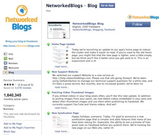 NetworkedBlogs brings your blog content into Facebook. 
