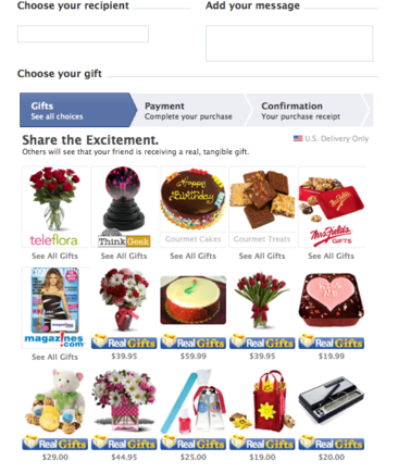 Real Gifts uses Facebook's gift shop to market products.