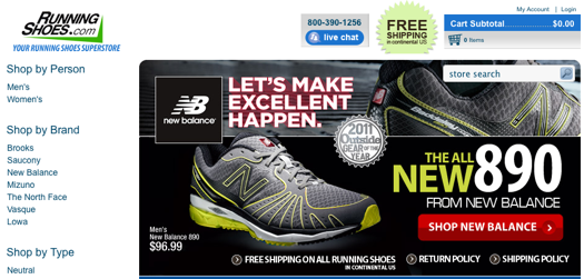 Screen capture of RunningShoes.com home page.