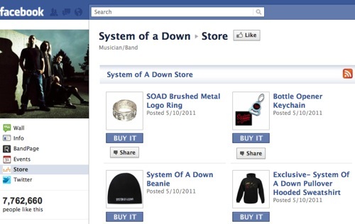 System of a Down Facebook store.