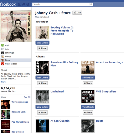 Johnny Cash Facebook store.