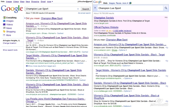 Google desktop search results on left are very similiar to Google mobile search results, on right.