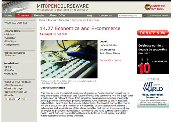 MIT OpenCourseWare home page.