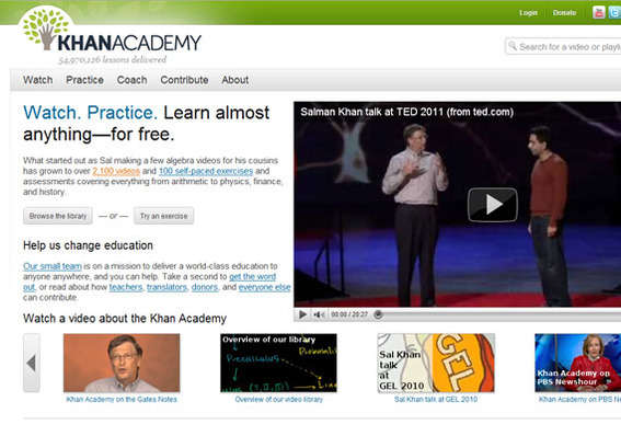 Khan Academy home page.
