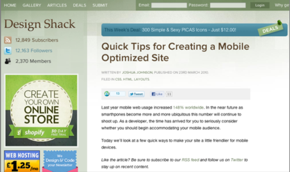 Design Shack offers helpful tips on optimizing for mobile.