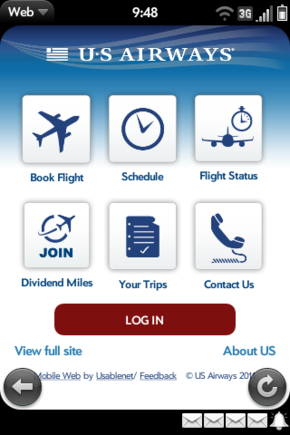 The US Airways mobile site makes it easy to book flights, check statuses and contact the airline.