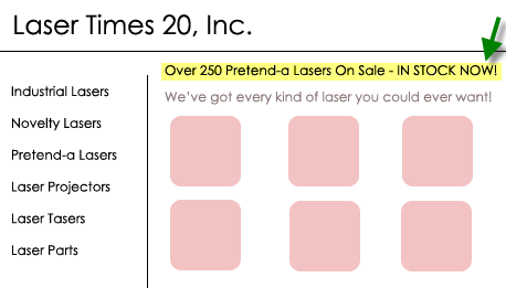 The search term "Pretend-a Laser" is dynamically inserted on this hypothetical landing page.