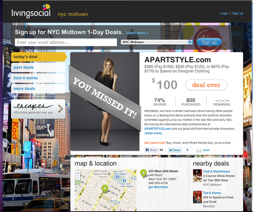 APARTStyle's LivingSocial promotion focused on the local New York area.