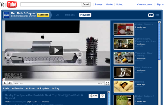 Bed, Bath & Beyond groups its videos into categories