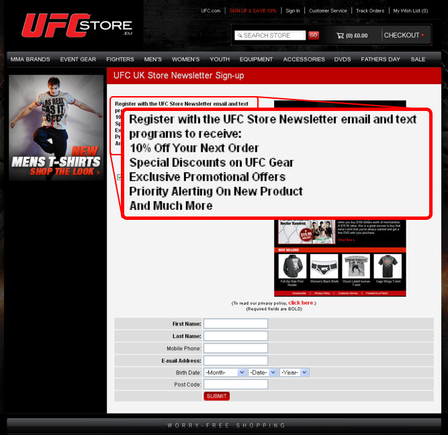 The UFC registration page.