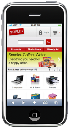 The Staples mobile site, on an iPhone simulator.
