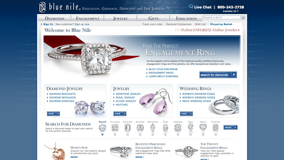 Blue Nile sells diamonds and fine jewlrey.