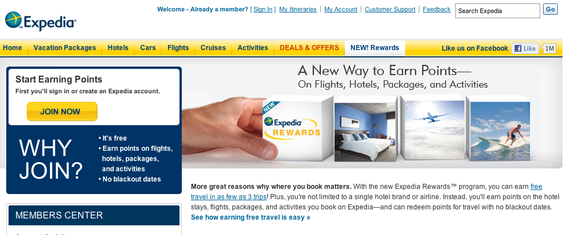 "Expedia Rewards" is a loyalty program that allows repeat customers to accrue travel points.