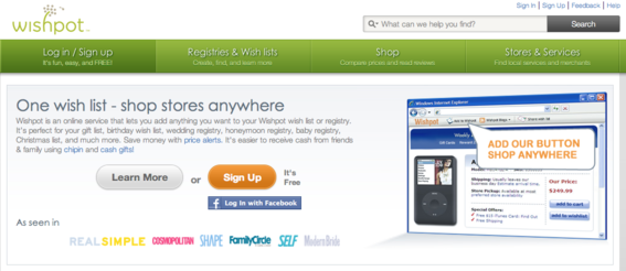 Wishpot enables users to create online lists and registries.