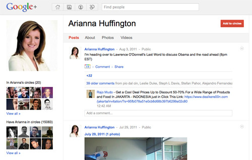 Arianna Huffington on Google+.